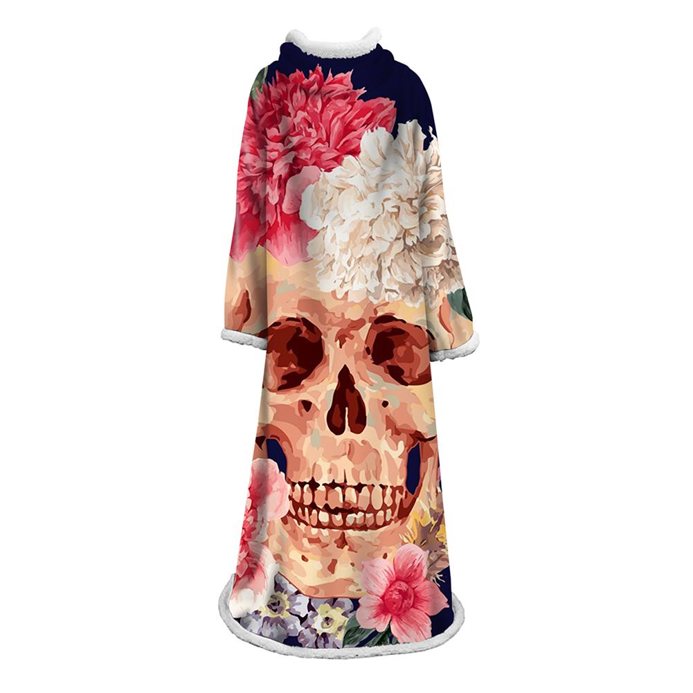 3D Digital Printed Skull Blanket With Sleeves-Horror Blanket Robe - Image 12