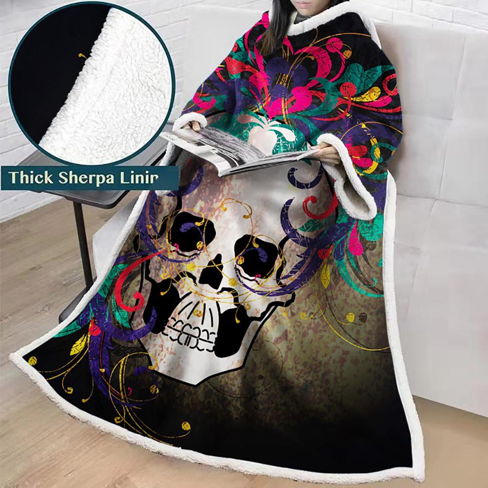 3D Digital Printed Skull Blanket With Sleeves-Horror Blanket Robe - Image 13