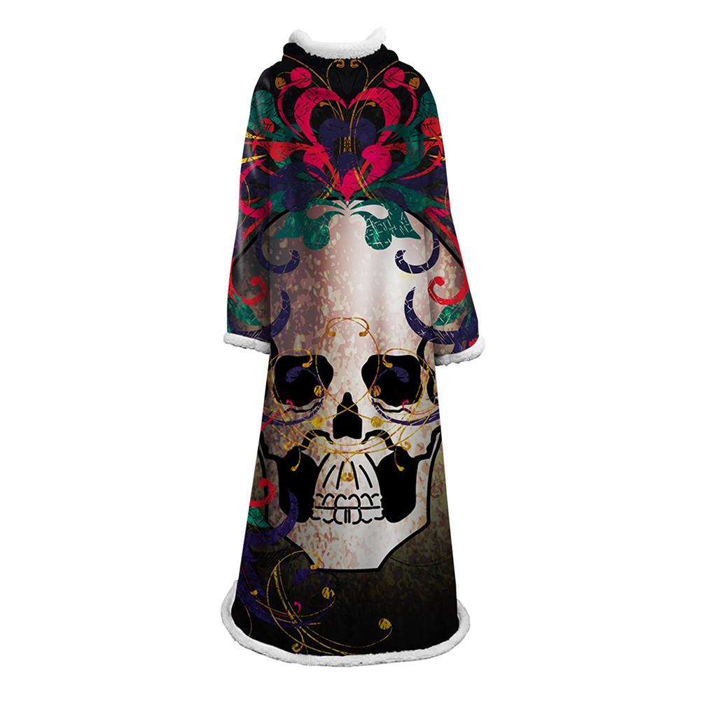 3D Digital Printed Skull Blanket With Sleeves-Horror Blanket Robe - Image 14