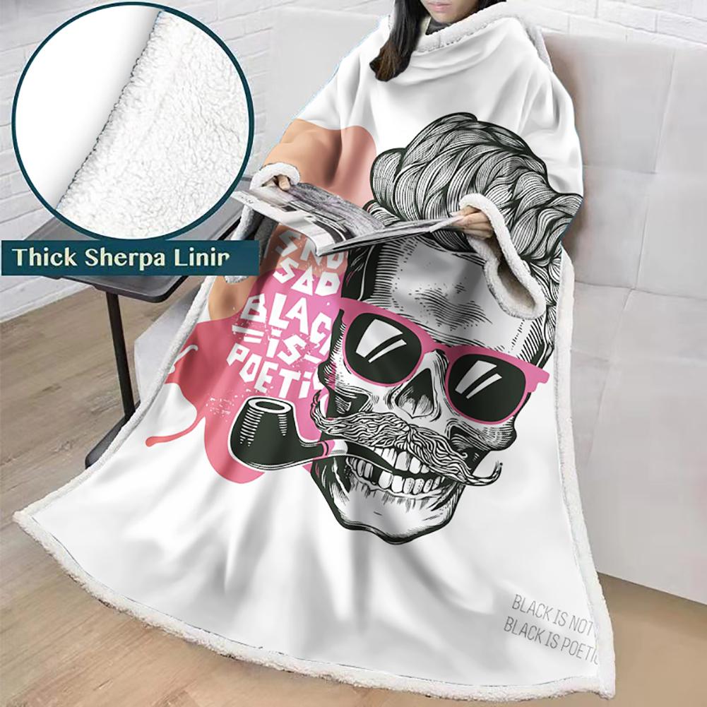 3D Digital Printed Skull Blanket With Sleeves-Horror Blanket Robe - Image 16