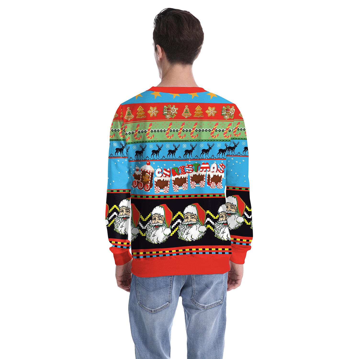 Christmas Sweatshirts - Super Cool Santa Claus Striped Pattern 3D Sweatshirt - Image 4