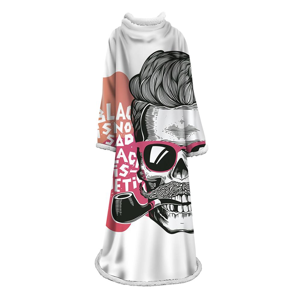 3D Digital Printed Skull Blanket With Sleeves-Horror Blanket Robe - Image 17