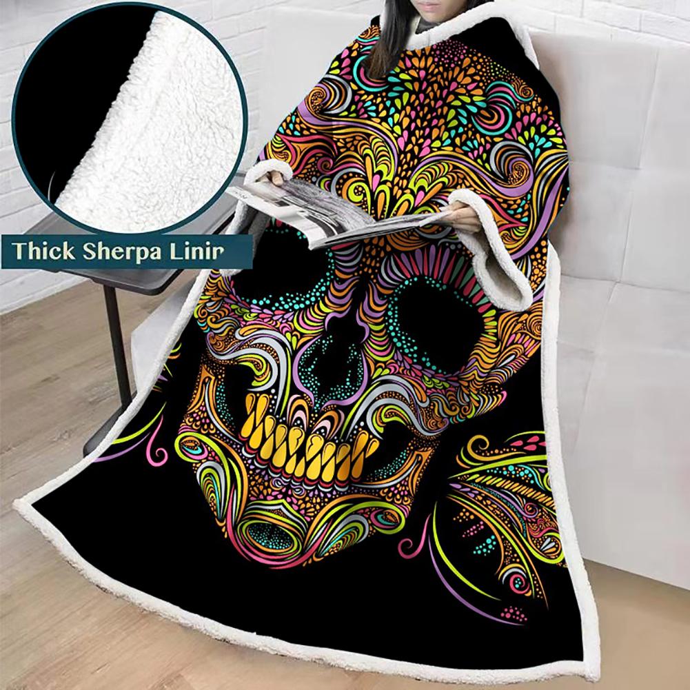 3D Digital Printed Skull Blanket With Sleeves-Horror Blanket Robe - Image 18