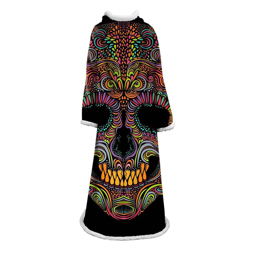 3D Digital Printed Skull Blanket With Sleeves-Horror Blanket Robe - Image 19