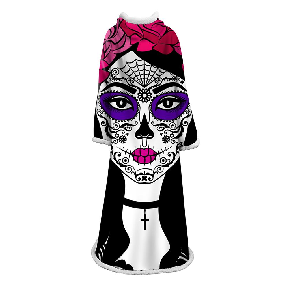 3D Digital Printed Skull Blanket With Sleeves-Horror Blanket Robe - Image 23