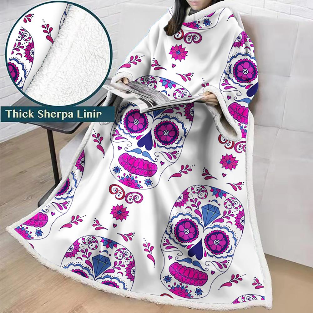 3D Digital Printed Skull Blanket With Sleeves-Horror Blanket Robe - Image 24