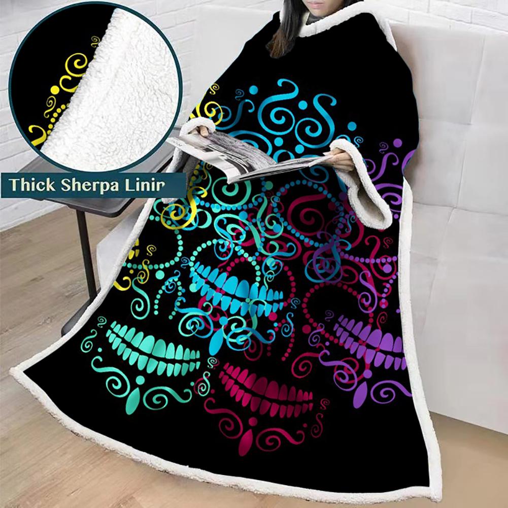 3D Digital Printed Skull Blanket With Sleeves-Horror Blanket Robe - Image 26