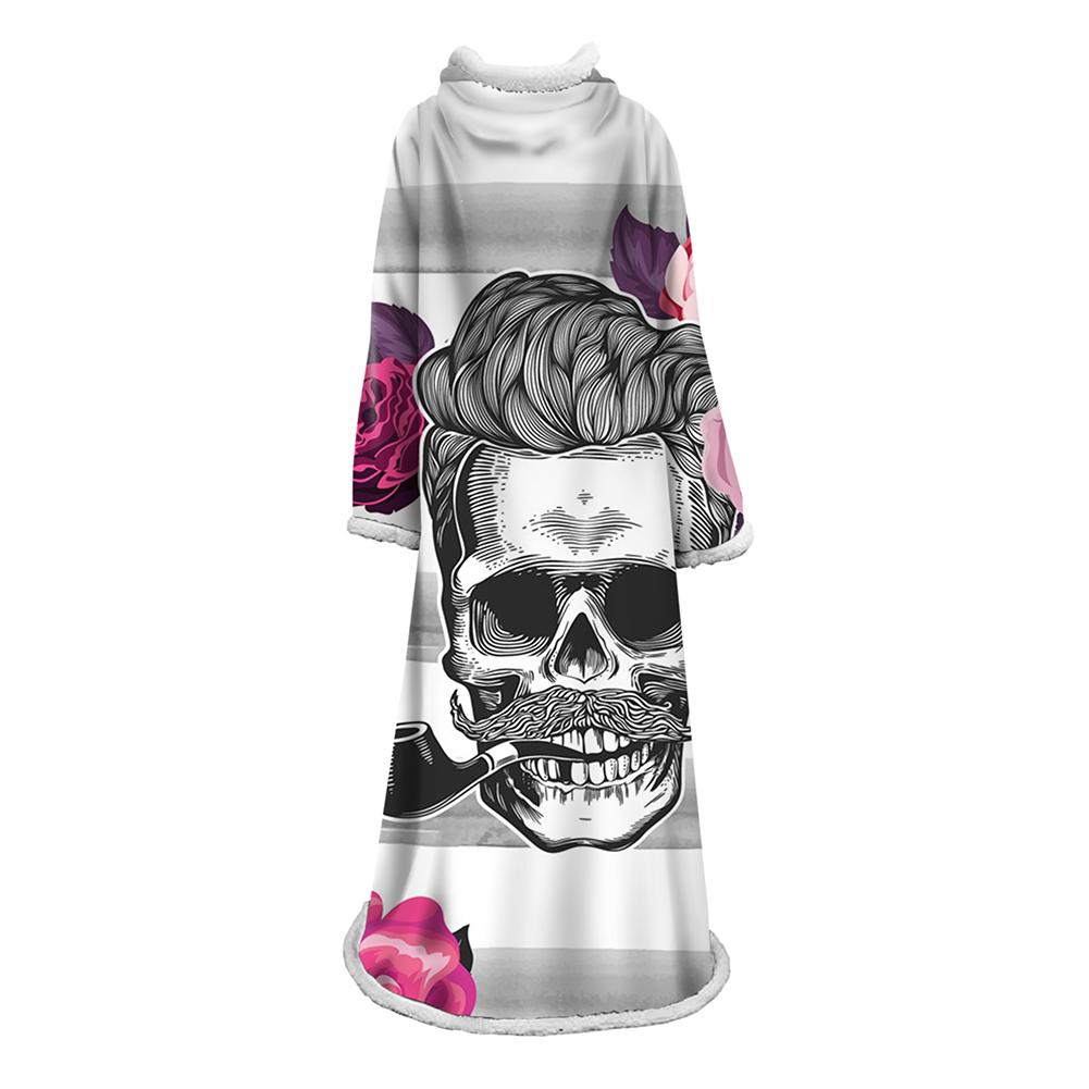 3D Digital Printed Skull Blanket With Sleeves-Horror Blanket Robe - Image 29