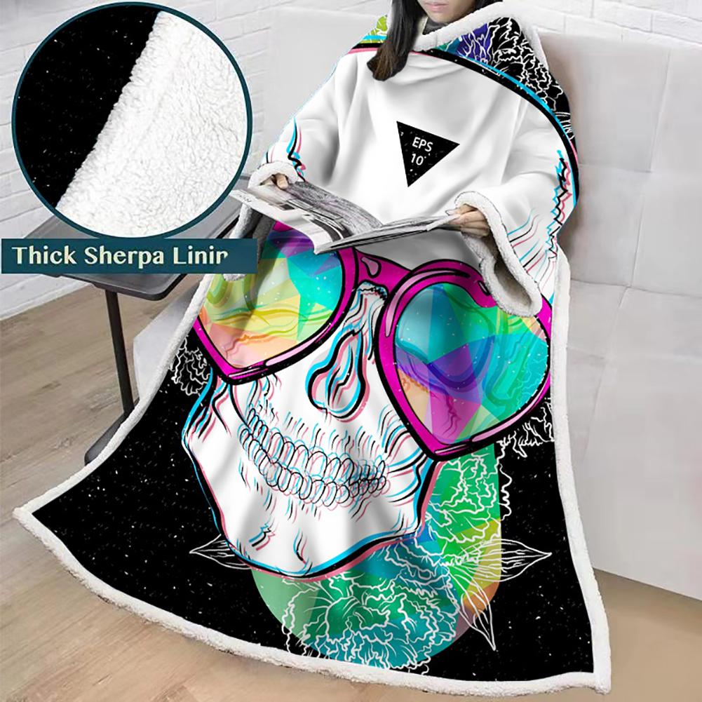 3D Digital Printed Skull Blanket With Sleeves-Horror Blanket Robe - Image 44