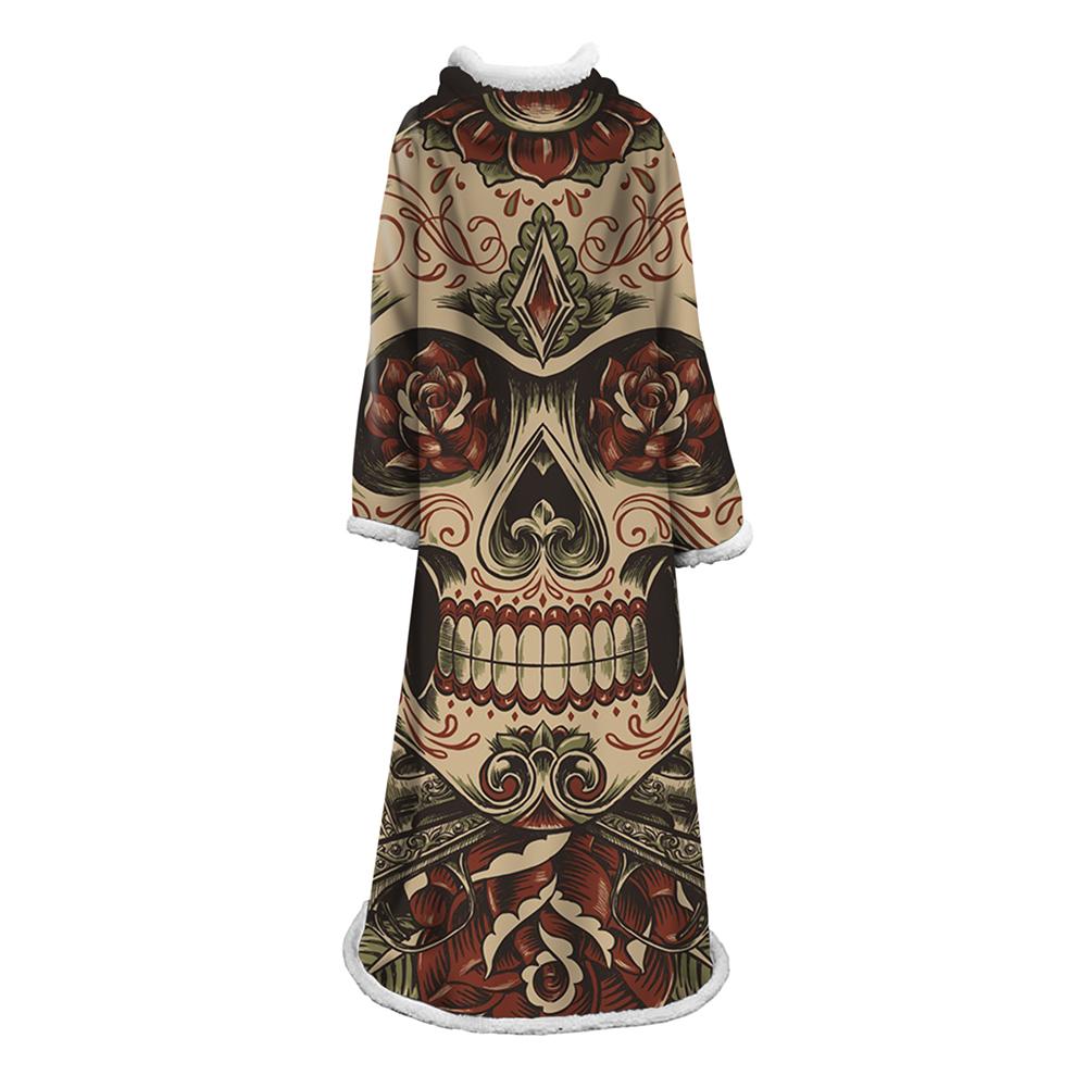 3D Digital Printed Skull Blanket With Sleeves-Horror Blanket Robe - Image 4