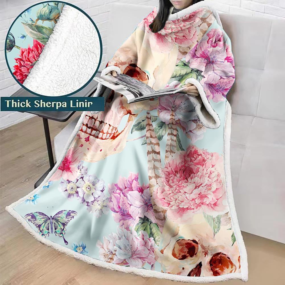 3D Digital Printed Skull Blanket With Sleeves-Horror Blanket Robe - Image 5