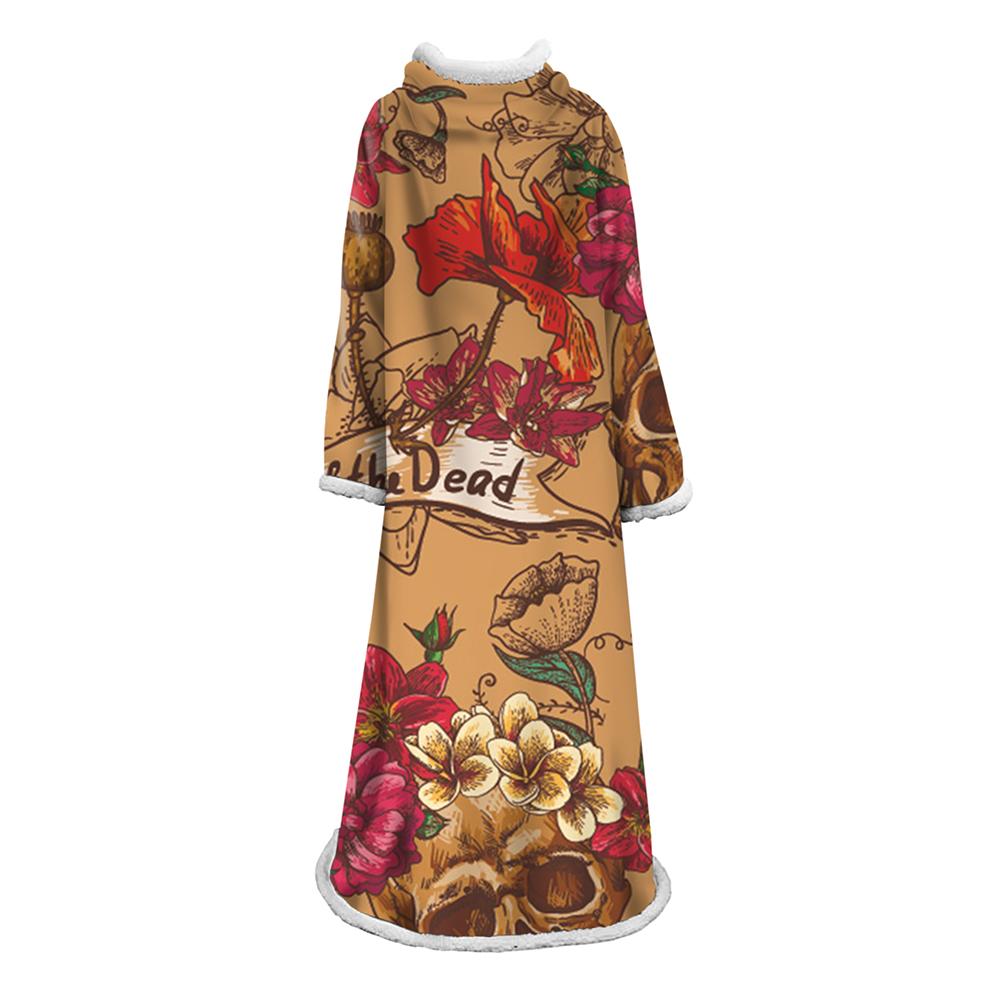 3D Digital Printed Skull Blanket With Sleeves-Horror Blanket Robe - Image 8