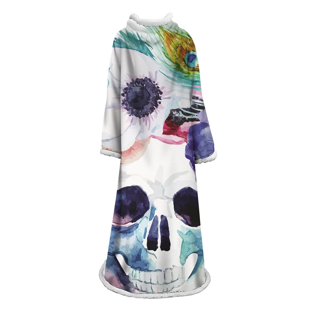 3D Digital Printed Skull Blanket With Sleeves-Horror Blanket Robe - Image 10