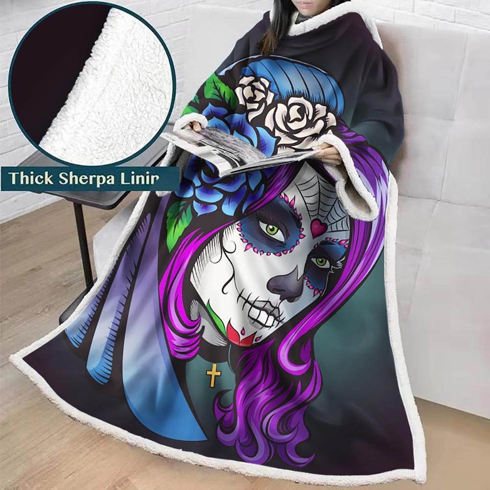 3D Digital Printed Skull Blanket With Sleeves-Horror Blanket Robe - Image 13