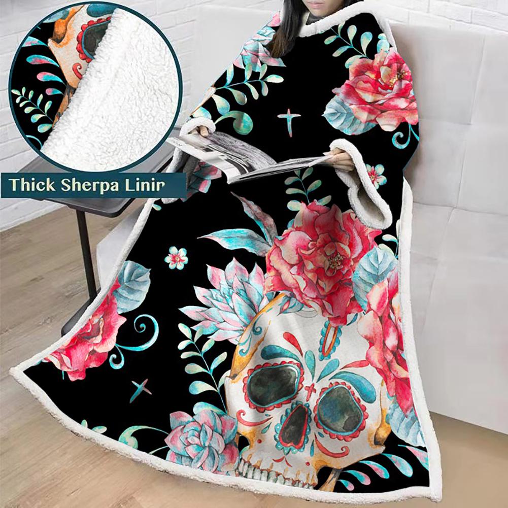 3D Digital Printed Skull Blanket With Sleeves-Horror Blanket Robe - Image 17