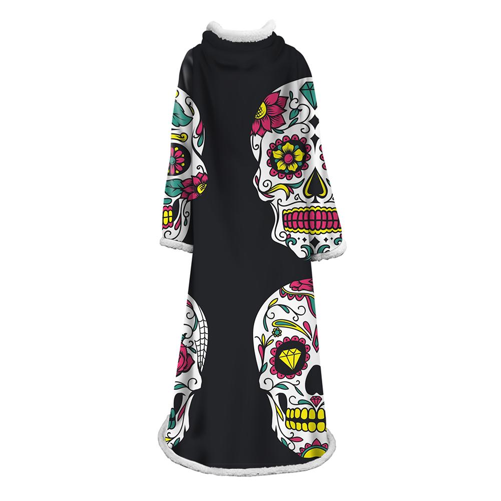 3D Digital Printed Skull Blanket With Sleeves-Horror Blanket Robe - Image 20