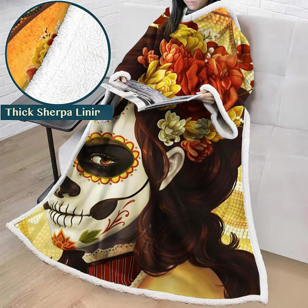 3D Digital Printed Skull Blanket With Sleeves-Horror Blanket Robe - Image 21