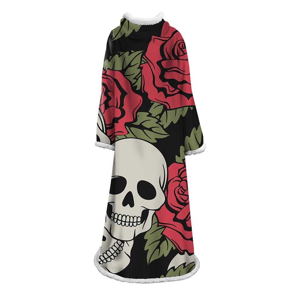3D Digital Printed Skull Blanket With Sleeves-Horror Blanket Robe - Image 28