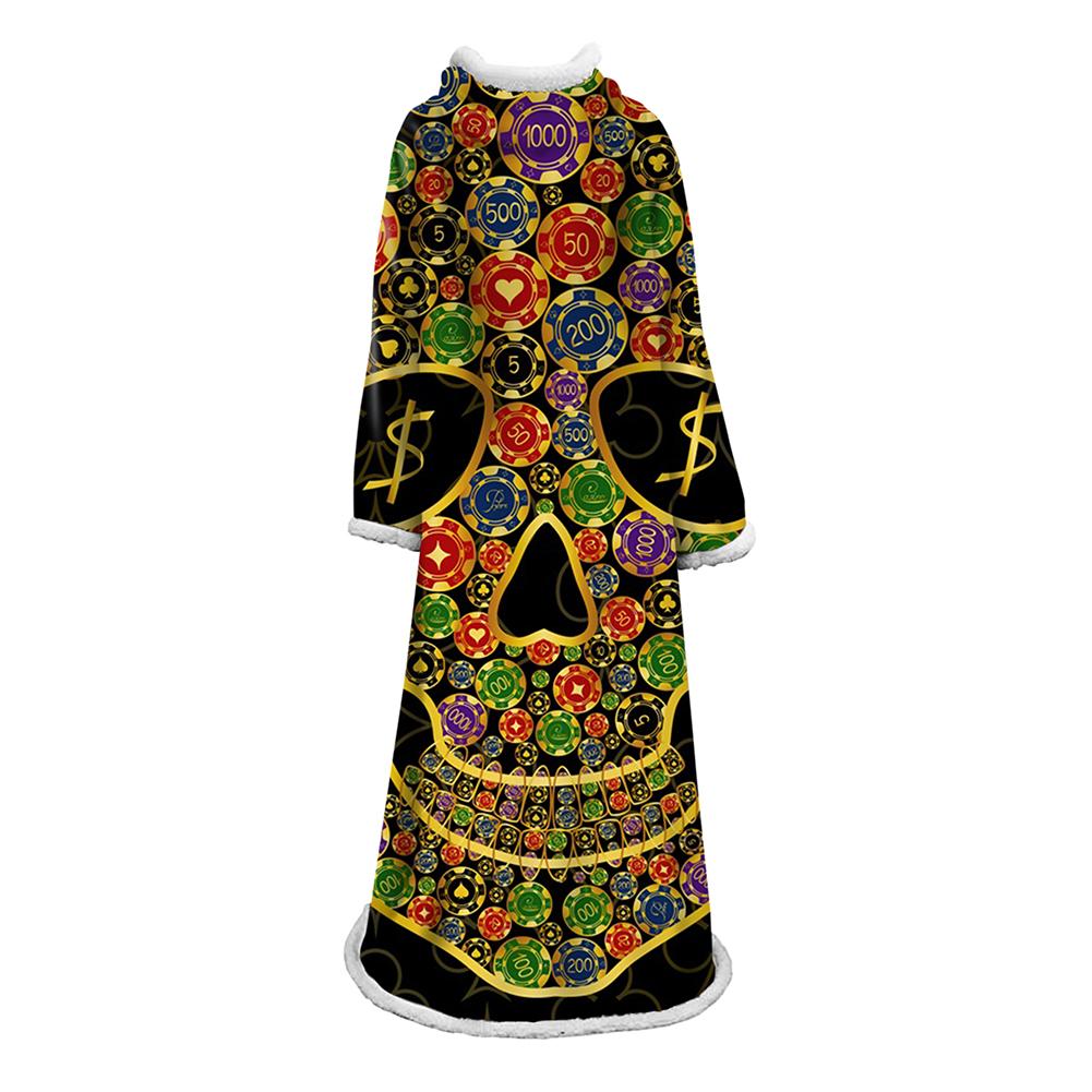 3D Digital Printed Skull Blanket With Sleeves-Horror Blanket Robe - Image 30