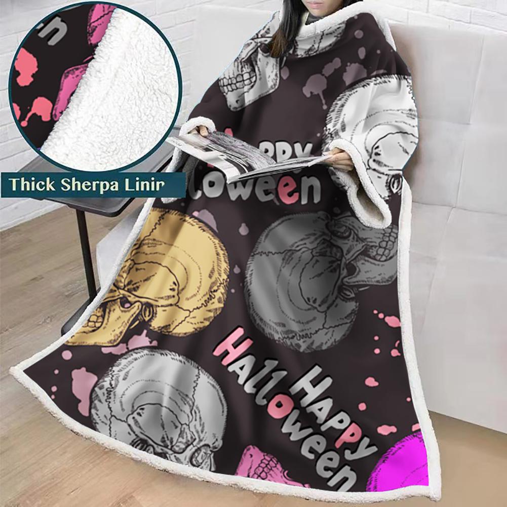 3D Digital Printed Skull Blanket With Sleeves-Horror Blanket Robe - Image 31
