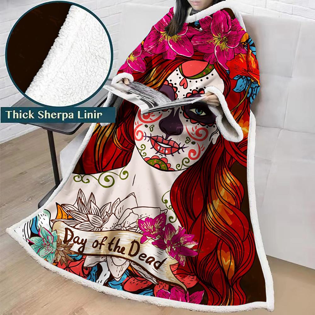3D Digital Printed Skull Blanket With Sleeves-Horror Blanket Robe - Image 35