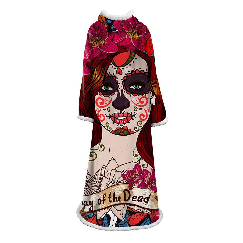 3D Digital Printed Skull Blanket With Sleeves-Horror Blanket Robe - Image 36
