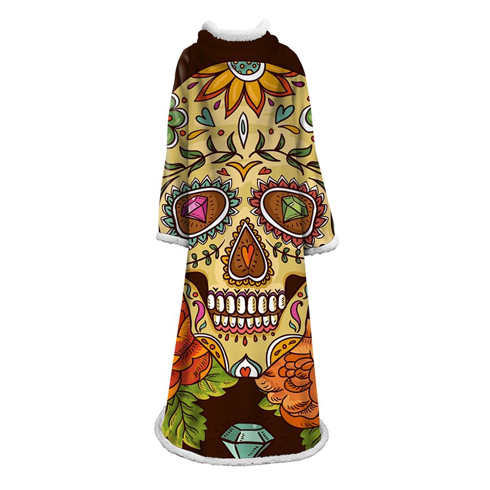 3D Digital Printed Skull Blanket With Sleeves-Horror Blanket Robe - Image 44