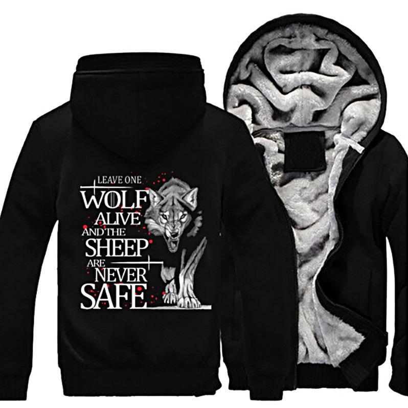 A Song of Ice and Fire Jackets - Solid Color A Song of Ice and Fire Series Wolf Fleece Jacket - Image 3