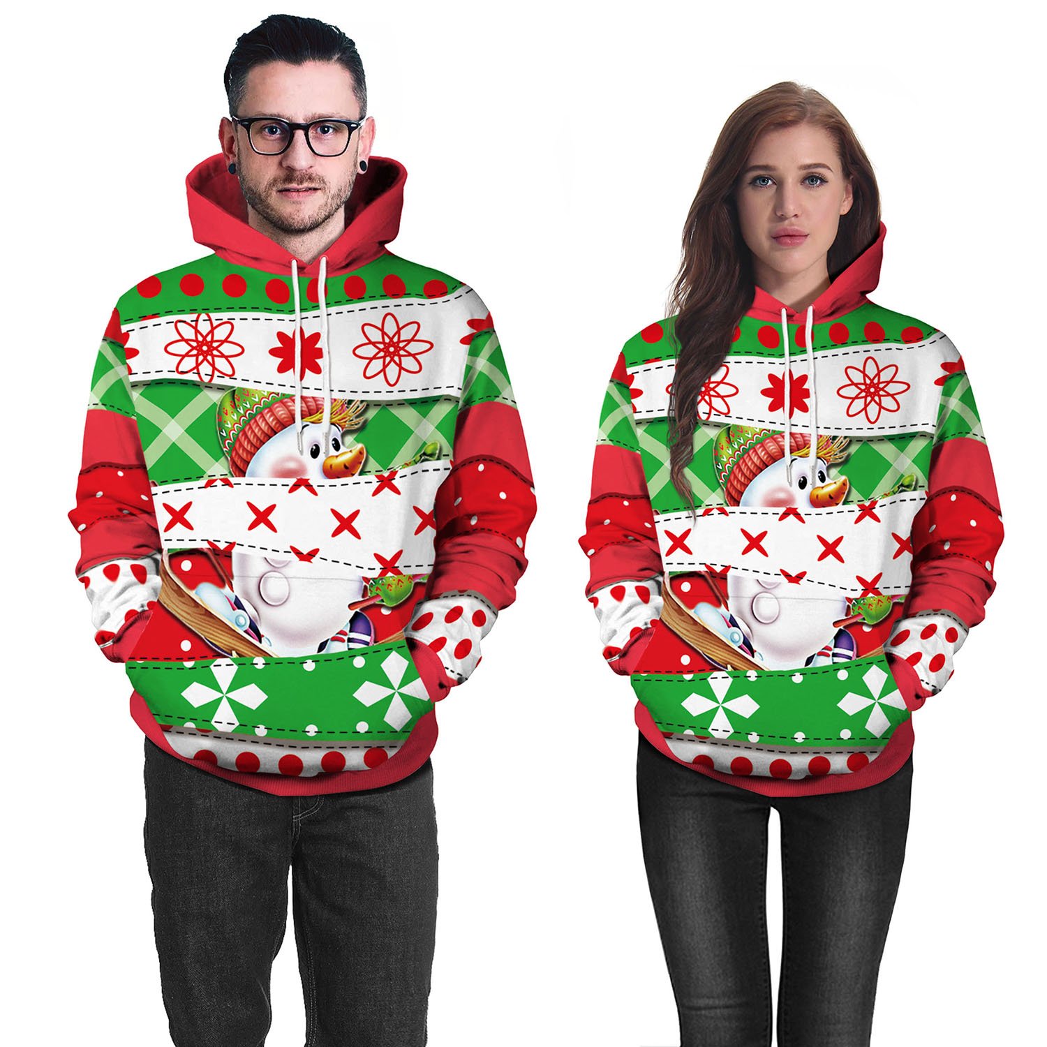 Christmas Hoodies -Multi-Colored Snowman 3D Hoodie - Image 3