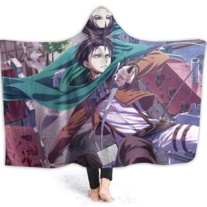 Anime Attack On Titan Hooded Blanket - Levi Ackerman Sword Flannel Blanket