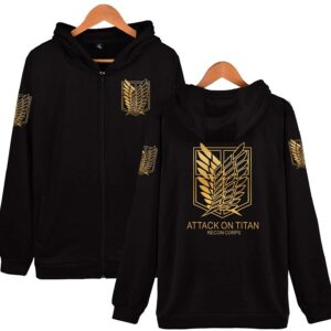 Anime Attack on Titan Survey Corps Hoodie Golden Symbol Full Zip