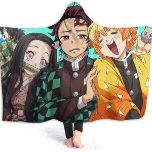 Anime Demon Slayer Fleece Flannel Hooded Blankets