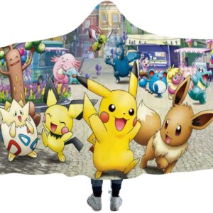 Anime Pokemon Cute Lotad Vaporeon Anti-Pilling Flannel Hooded Blanket