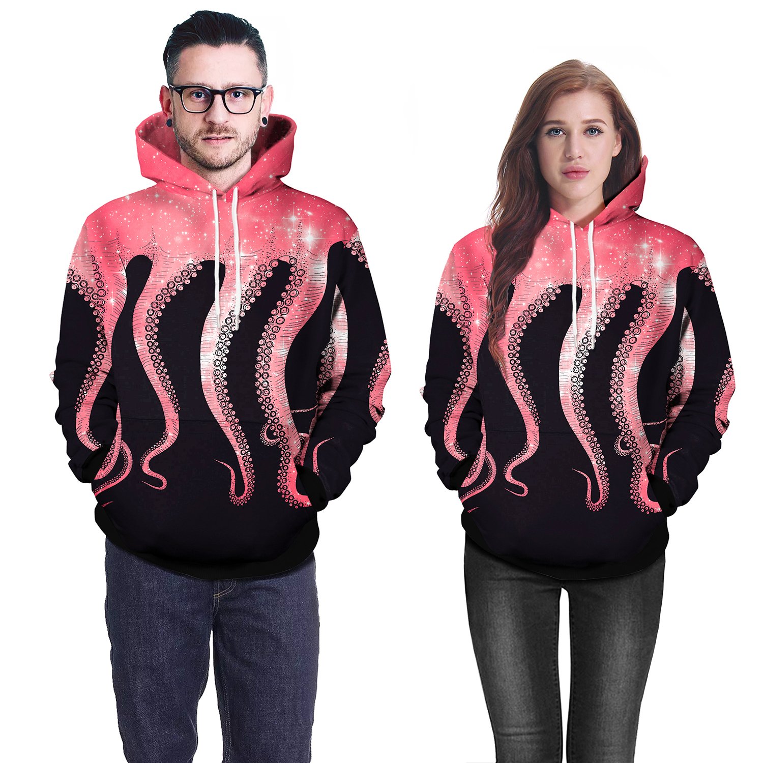 Red Big Octopus Feet Digital Print Grey 3D Hoodie - Image 3