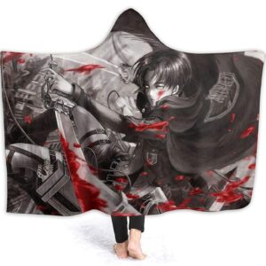 Attack On Titan Levi Ackerman Sword Hooded Blanket - Anime Flannel Blanket