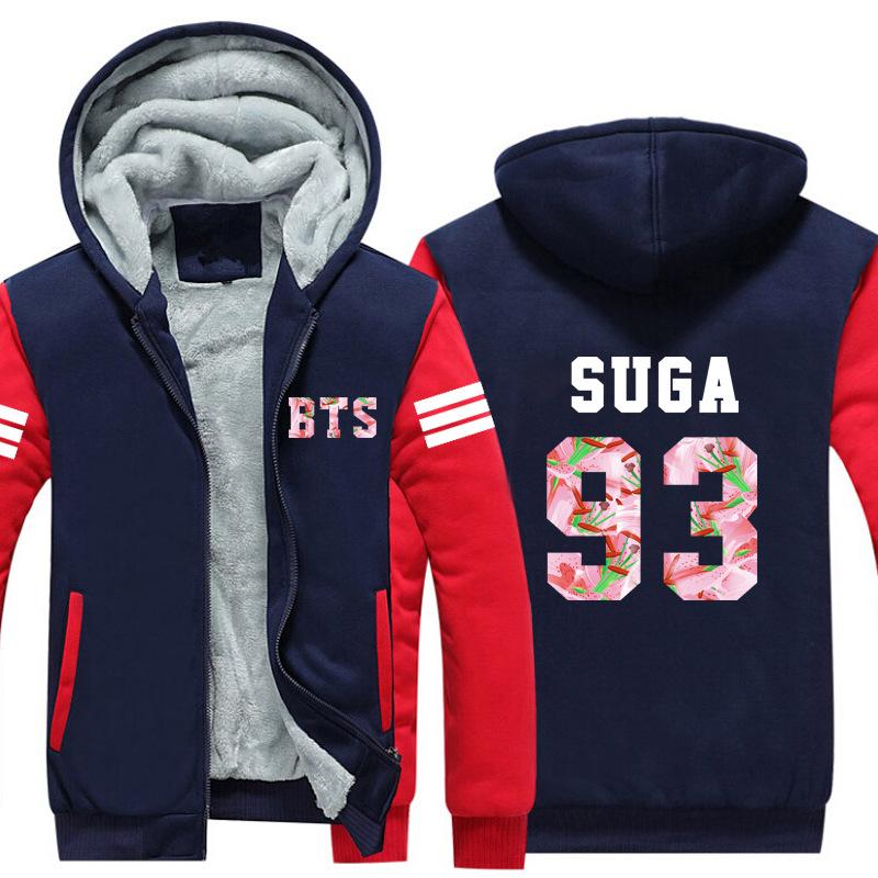BTS Jackets - Solid Color BTS SUGA Super Cool Red 93 Fleece Jacket - Image 2