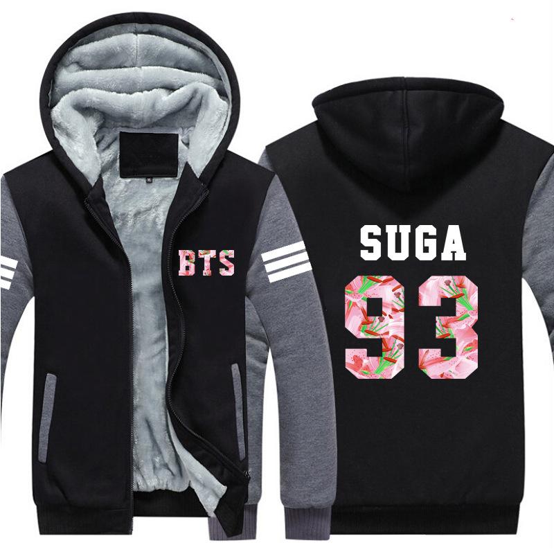 BTS Jackets - Solid Color BTS SUGA Super Cool Red 93 Fleece Jacket - Image 4