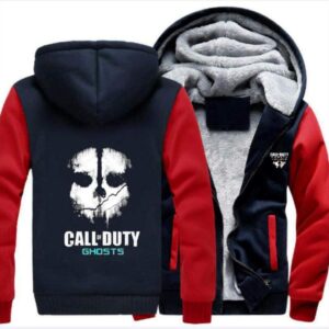 Call of Duty Fleece Coat - Men's Full Zipper Call of Duty Series Ghost Fleeced Black Jacket