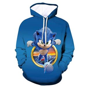 Cartoon Games Sonic Hoodie - 3D Print Unisex Running Sonic Blue Pullover Hoodie for Teens