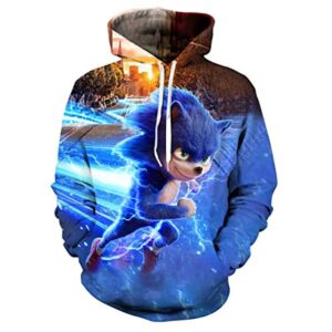 Cartoon Games Sonic Hoodie - Running Sonic the Hedgehog 3D Print Pullover Hoodie