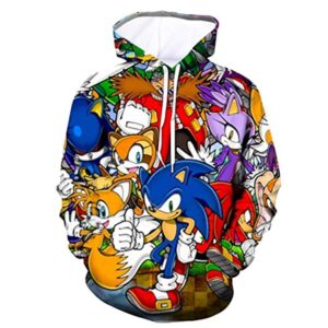 Cartoon Games Sonic Hoodie - Sonic Knuckles Tails Dr. Eggman 3D Print Unisex Pullover Hoodie for Teens Men Women