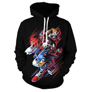 Cartoon Games Sonic Hoodie - Sonic the Hedgehog 3D Print Pullover Hooded Sweatshirt Black