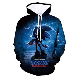 Cartoon Games Sonic Hoodie - Sonic the Hedgehog 3D Print Unisex Blue Pullover Hoodie for Teens