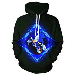 Cartoon Games Sonic Hoodie - Sonic the Hedgehog Black 3D Print Pullover Hooded Sweatshirt