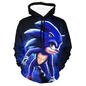 Cartoon Games Sonic Hoodie - Sonic the Hedgehog Black 3D Print Pullover Hoodie for Teens