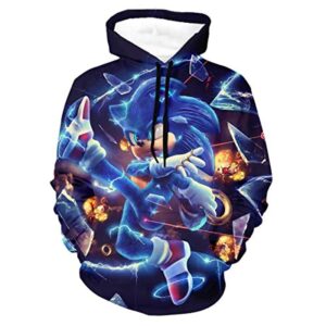 Cartoon Games Sonic Hoodie - Sonic the Hedgehog Black 3D Print Pullover Hoodie for Teens