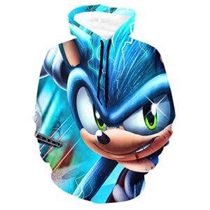 Cartoon Games Sonic Hoodie - Sonic the Hedgehog Blue 3D Print Pullover Hoodie for Teens
