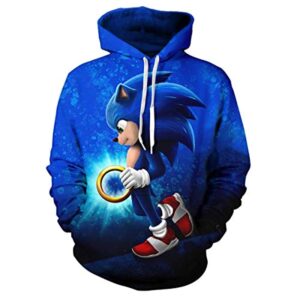 Cartoon Games Sonic Hoodie - Sonic the Hedgehog Blue 3D Print Unisex Pullover Hoodie for Teens