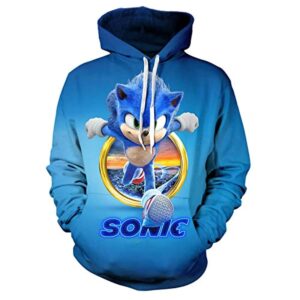 Cartoon Games Sonic Hoodie - Sonic the Hedgehog Blue 3D Print Unisex Pullover Hoodie for Teens Men Women