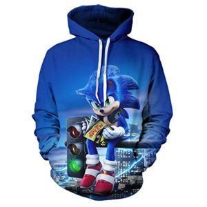 Cartoon Games Sonic Hoodie - Sonic the Hedgehog Blue 3D Print Unisex Pullover Hoodie for Teens